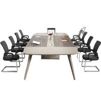 Mesa de Conferencia Circular Moderna Minimalista de Bambú, Móvil y Ajustable en Altura, Juego de Sillas para Uso Comercial en Oficinas