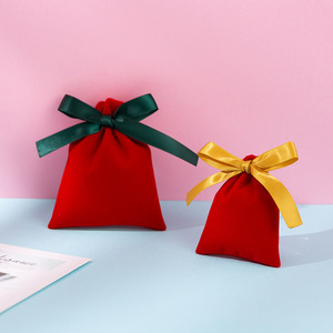 Velvet Jewelry Bags Rectangular Drawstring <b>Red</b> With <b>Ribbon</b> Gift Packaging For Ornament Storage - Product Image 3