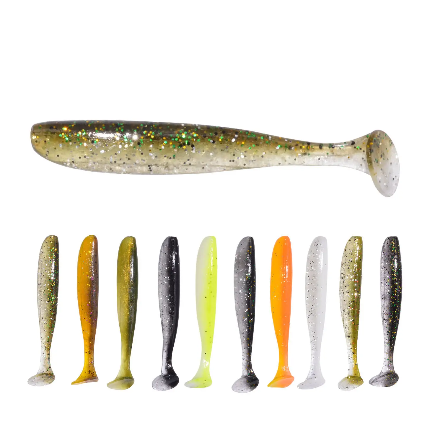 Fishing lures double color T tail soft lure 70mm 2.3g 10pcs soft plastic