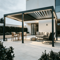 Pergola moderne en aluminium avec éclairage LED, toit à lames orientables, bioclimatique double zone, idéale pour les réceptions en extérieur