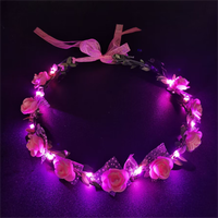 Bandeau Fleuri LED Rose et Blanc Lumineux, Couronne de Fleurs Brillante, Accessoire pour Cheveux, Guirlande Lumineuse Florale