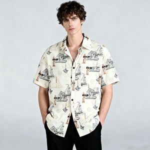 <span class=keywords><strong>เสื้อ</strong></span>เชิ้ตฮาวายแขนสั้นทรงหลวมสไตล์ญี่ปุ่นสำหรับวัยรุ่นชาย ผ้าโพลีเอสเตอร์ 100% ลายดอกไม้ - Product Image 3
