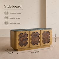 Buffet de luxe Preeminent Mappa Burl, meuble de rangement haut de gamme avec plateau en pierre, credenza en chêne festonné pour projet d'aménagement intérieur haut de gamme de penthouse