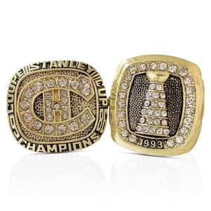 Bestseller 1986 1993 NHL Montreal Canadiens Meisterschaftsring 2-teiliges Set Maßgefertigter Vergoldeter Legierungsschmuck mit Eingelegten Strasssteinen - Product Image 1