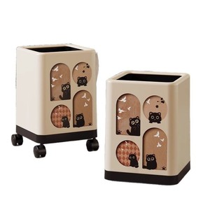 Cubo de basura con ruedas para el hogar, estilo chino antiguo, gran capacidad, diseño moderno y lindo, cubo sanitario con dibujos animados. - Product Image 1