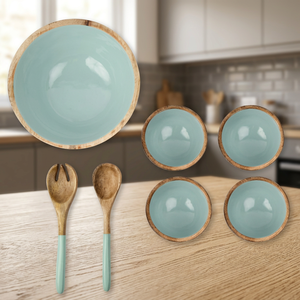 Bol en bois de manga, de couleur bleu, revêtu d'émail, Collection en bois - Product Image 3