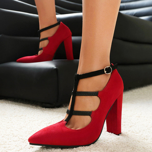 Sandales à talons épais et bout pointu en daim pour femme, avec bride en T découpée, motif léopard, grande taille 47, pour l'été, coupe large - Product Image 1