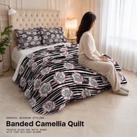 Set Sprei Terinspirasi Desainer, Selimut Bermotif Grafis Retro, Dicetak dengan Motif Bunga Anemon Berjuntai di Atas Garis-garis Monokrom OEM