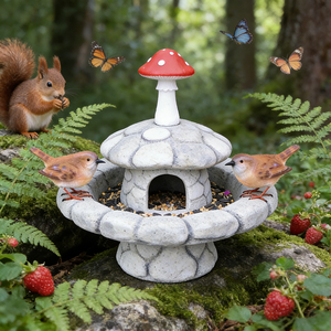 Figurine décorative en résine peinte à la main, mangeoire pour oiseaux en forme de champignon avec dessus rouge, pour une ambiance de <span class=keywords><strong>conte</strong></span> de fées, double usage - Product Image 6