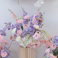 Décoration murale suspendue pour scène, fleurs artificielles en soie roses et violettes, faites à la main, mobiles, pour mariage