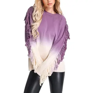  TWOTWINSTYLE Novas Camisolas De Malha Ombre Spliced Tassel Trim Solto Pullover Camisola Para As Mulheres 2023