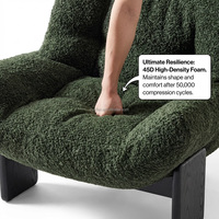 Fauteuil lounge moderne avec base en bois massif - Fauteuil d'appoint ergonomique en tissu bouclé vert foncé pour salon et loisirs en extérieur