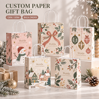 Sacs en papier cadeau personnalisés avec poignée torsadée, motifs botaniques de Noël, imprimés sur mesure, plusieurs tailles disponibles