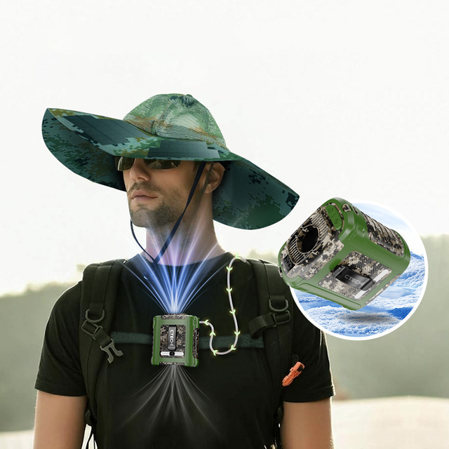Travel Cooling Hat Fan USB Type C Wearable Fan Waist Clip Lithium Battery Solar Power Charge Flashlight Portable Mini Fan