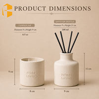 FUBEI LIVING Pot en céramique cannelé personnalisé avec diffuseur à bâtonnets, coffret cadeau de parfum d'ambiance de luxe pour hôtel, décoration minimaliste, pots à bougies
