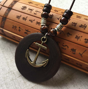 Винтажная Подвеска из деревянного сплава с бусинами, кожаная веревочная цепочка для свитера, модная длинное женское ожерелье - Product Image 6