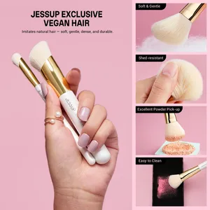 Juego de 15 brochas de maquillaje sintéticas suaves con mango blanco brillante para base, contorno, corrector, sombra de ojos, herramienta cosmética T518 - Product Image 3