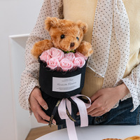 Buket Boneka Teddy Bear Mawar Plush Hadiah Gaya Fashion Kartun Musim Wisuda Set Bunga Buatan
