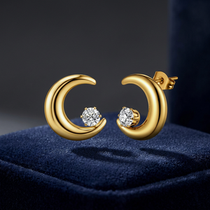 Pendientes de Acero Inoxidable con Circonitas y Baño de Oro de 18K en Forma de Luna, Joyería Clásica para Mujer, Ideal para Bodas - Product Image 4