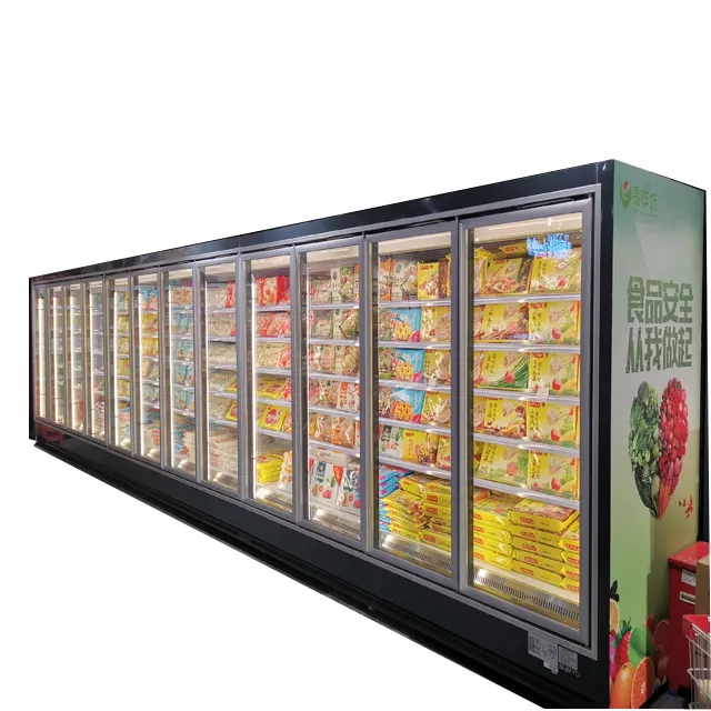Factory direct sale supermarket upright glass door frozen food display fridge refrigeration equipment freezer