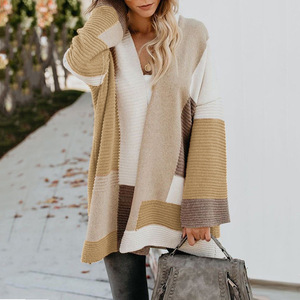 <span class=keywords><strong>Mujer</strong></span> de bloque de Color a rayas de manga larga <span class=keywords><strong>Cardigan</strong></span> delantera abierta suéteres abrigo - Product Image 5