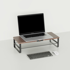 Soporte de monitor de escritorio resistente de estilo industrial de madera Soporte de monitor de estudio de malla de hierro Doble - Product Image 2