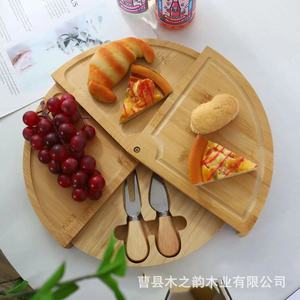 Solid Wood Cheese Board Round Cutting Board With <b>Knife</b> Set For <b>Bread</b> Fruit Dessert Plates Natural Color Hand Wash Only - Product Image 3