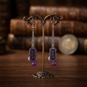 Perline di vetro viola e rosa decorate sorellanza Kappa Epsilon Psi Design gioielli greco KEP ispirato a Soror donne orecchini gioielli - Product Image 3