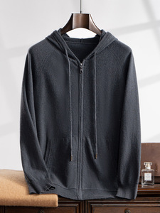2025 automne hiver nouveau Style hommes à capuche fermeture éclair 30% cachemire mélange 70% <span class=keywords><strong>laine</strong></span> pull pull pour jeune <span class=keywords><strong>Cardigan</strong></span> à manches longues - Product Image 5