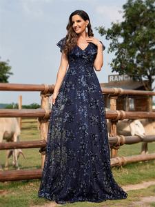 Vendita Calda Abiti Alla Moda per Signore Nuovi Arrivi Vestito da Festa Occidentale Abito Lungo in <span class=keywords><strong>Tulle</strong></span> <span class=keywords><strong>con</strong></span> Ricami Floreali - Product Image 6