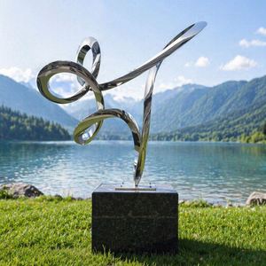 Escultura Abstracta de Cinta de Acero Inoxidable Pulido a Espejo Personalizada para Decoración de Instalaciones de Arte Moderno en Jardines y Plazas al Aire Libre - Product Image 5
