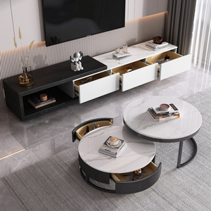 Moderno di lusso in marmo legno allungabile tavolino rotondo e Tv Set con cassetti casa soggiorno mobili in <span class=keywords><strong>pietra</strong></span> Design - Product Image 4