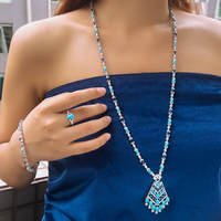 Ensemble de bijoux de mariée 4 pièces style Moyen-Orient avec collier long en zircon et turquoise bleue, boucles d'oreilles, accessoires pour robe de soirée de mariage pour femmes