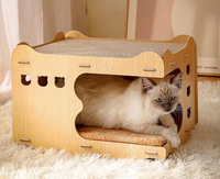 Novayapetix Griffoir pour chat en bois écologique, 2 niveaux, avec niche, maisonnette et cachette pour chaton
