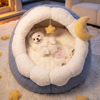 Nouveau Lit pour Animaux de Compagnie Semi-circulaire Moderne en Coton Chaud, Nid Douillet Antidérapant pour Petits Chiens et Chats, Motif Étoile