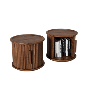Set di 2 Tavolini da Caffè Rotondi Moderni, Tavolini Laterali Impilabili con Finitura Noce, Tavolino Contenitore per Divano e Comodino - Product Image 5