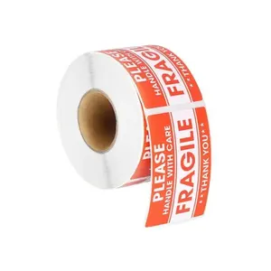 Waarschuwingsetiket Sticker Vel Breekbaar Papier Verzendlabel Rood Waterdicht Aangepaste Express Plastic Zak + Doos Sterk