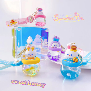 Kawaii Keyring thỏ búp bê Acrylic Móc Chìa Khóa phim hoạt hình BOBA <span class=keywords><strong>Keychain</strong></span> chất lỏng đầy Cát chảy dễ thương nổi lỏng <span class=keywords><strong>Keychain</strong></span> - Product Image 4