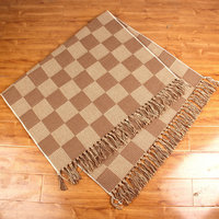 Tapis à franges en polyester-coton tissé à la machine de style nordique pour chambre à coucher, salon et entrée - Lavable en machine
