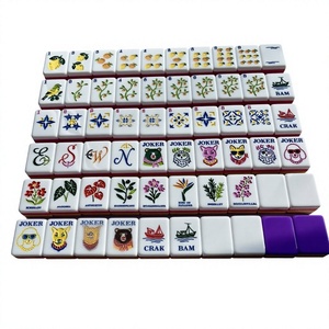 Transparent Purple Acrylic American Mahjong Tiles Deeply Engraved Two Sparrows Mahjong Set for <b>Entertainment</b> - Product Image 2
