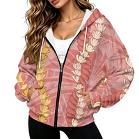 Sweat à capuche d'hiver pour femme en tricot gaufré Palaka (impression personnalisée disponible) à épaules tombantes et fermeture éclair (matériaux écologiques)