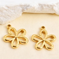 Pendentif Fleur à Cinq Pétales Senmei en Acier Inoxydable Creux, Accessoires DIY pour Colliers et Bracelets, Finition Sous Vide