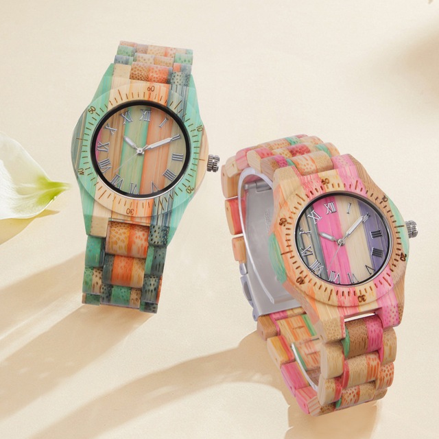 Custom Watch Dial Luxury Fashion Creative Colorful Bamboo Wooden Luminous Waterproof Minimalist Girls Ladies Reloj Women Watch