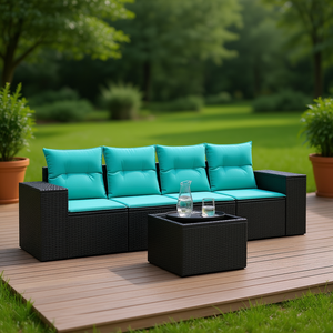 Black Poly <b>Rattan</b> Garden <b>Sofa</b> Set With Cushions 4 Seater Outdoor Furniture Contemporary Design - Product Image 2