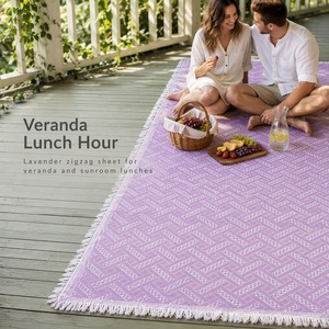 Tappetino da Picnic per Esterni con Motivo a Zigzag Lavanda, Bordo Frangiato, per <span class=keywords><strong>Veranda</strong></span>, Giardino, Frutteto, Misure Personalizzabili, Produzione su Ordinazione - Product Image 2
