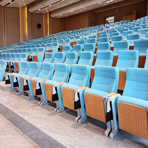 Chaises de salle de conférence pliantes en tissu avec logo personnalisé gratuit, chaises d'église bleues, fauteuils d'église, chaises d'auditorium avec bureaux d'écriture - Product Image 1