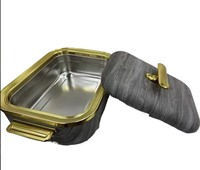 Nouveauté : Contenant alimentaire isotherme rectangulaire de 4 litres, casserole isolée avec bordure plaquée or de luxe pour les fêtes