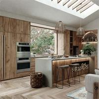 Meubles de cuisine AIGE Wabi Sabi, ensemble de meubles sur mesure, portes en placage de bois naturel, finition texturée, fabricant moderne, vente en gros