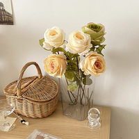 Rose artificielle vintage à bord brûlé, simulation de fleur unique, pour décoration de Pâques, de Noël, de la maison et de mariage
