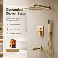 Ensemble de douche mural encastré en or brossé avec pommeau de pluie, douchette à main et bec de baignoire – Vente en gros